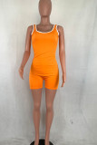 Orange Fashion Casual adult Ma'am O Neck Patchwork Solid Stitching Plus Size