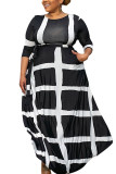 Black Fashion adult Ma'am OL O Neck Print Stitching Plus Size