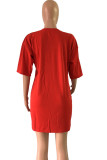 Vestidos de talla grande con cuello en O y estampado de letras de calle sexy de moda roja