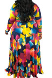 Multicolore mode décontracté adulte col en V Patchwork imprimé ceinture couture grande taille