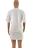 ホワイトファッションセクシーストリートレタープリントプリントOネックプラスサイズのドレス