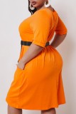 Orange Fashion adult Ma'am Street O Neck Print Plus Size