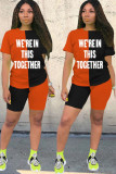 Оранжевый модный повседневный костюм из двух предметов с принтом «мэм» для взрослых, прямой костюм из двух предметов с короткими рукавами