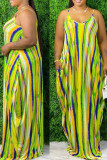 Vestidos de retazos con estampado de rayas, corte en A, sin mangas, con hombros descubiertos, color verde, sexy, para adultos, color verde