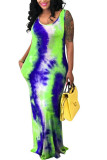 Green Fashion Sexy adult Green Yellow watermelon red Tank Sleeveless Slip Swagger Ankle-Length Print Patchwork Tie and dye Dresses