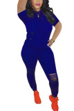ロイヤルブルー ファッション アクティブ 大人 マアム フード付き ソリッド バーンアウト ツーピース スーツ ステッチ プラスサイズ
