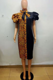 Zwart nylon mode volwassen mevrouw straat sjaal kraag patchwork print asymmetrische contrast kleur stiksels plus size