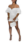 Geel Casual patchwork voor volwassenen Effen tweedelig kostuum Potlood met korte mouwen, twee stukken
