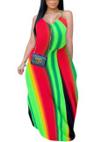 многоцветный модный повседневный взрослый мэм коричневый орнамент многоцветный ремешок без рукавов V-образным вырезом чванство платья длиной до пола с принтом