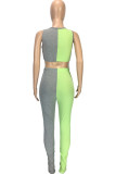 Green Casual Solid pencil Sleeveless Two Pieces