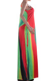 Multicolor Fashion Casual Erwachsene Ma'am Brown Dekoratives Muster Multicolor Spaghetti-Träger Ärmellos V-Ausschnitt Swagger Bodenlange Druckkleider