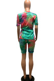 Green Fashion adult Ma'am OL Print Hole Tie Dye Two Piece Suits pencil Short Sleeve Two Pieces