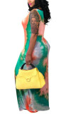 watermelon red Fashion Sexy adult Green Yellow watermelon red Tank Sleeveless Slip Swagger Ankle-Length Print Patchwork Tie and dye Dresses