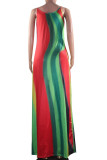 Dekorativt mönster Mode Casual vuxen fru Brun Dekorativt mönster flerfärgad Spaghetti-rem Ärmlös V-hals Swagger Golvlånga klänningar med tryck