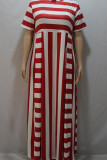 Red Fashion Sexy adult O Neck Striped Patchwork Print Stitching Plus Size