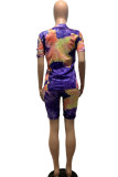 Blue Fashion adult Ma'am OL Print Hole Tie Dye Two Piece Suits pencil Short Sleeve Two Pieces
