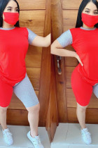 Red Sexy Patchwork pencil Short Sleeve Two Pieces