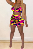 colour Fashion Active adult Patchwork Print Camouflage Bandage Two Piece Suits Hip skirt Sleeveless Two Pieces