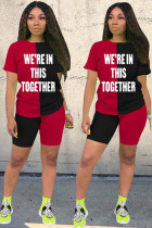 Черно-красный модный повседневный костюм-двойка с принтом «мэм» для взрослых, прямой костюм из двух предметов с короткими рукавами