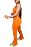 Orangefarbene Fashion Street Solid ärmellose Jumpsuits mit O-Ausschnitt
