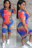 Melancia Leite Seda Moda Casual Adulto Senhora Geométrica Tie Dye Duas Peças Ternos Lápis Manga Curta Duas Peças