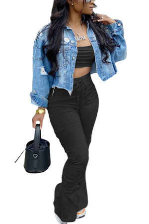 Black Fashion Sexy adult Ma'am Patchwork Solid Two Piece Suits pencil Short Sleeve Two Pieces