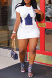 Белая мода, сексуальная взрослая белая крышка с короткими рукавами и круглым вырезом, мини-юбка с принтом, лоскутное бинт, цветные асимметричные платья