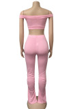 Pink Fashion Sexy adult Ma'am Patchwork Solid Two Piece Suits pencil Short Sleeve Two Pieces