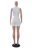 White Fashion Casual Patchwork bandage Hollow Solid Sleeveless O Neck Rompers
