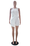 White Fashion Casual Patchwork bandage Hollow Solid Sleeveless O Neck Rompers