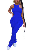 Blue Fashion street Patchwork Solid Draped Sleeveless O Neck Jumpsuits