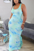 Голубой модный взрослый уличный синий оранжевый многоцветный майка без рукавов с круглым вырезом ступенчатая юбка длиной до пола в полоску с принтом пэчворк платья