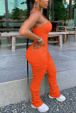 Orange Fashion street Patchwork Solid draperad ärmlös O-hals jumpsuits