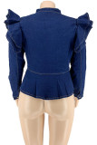 Ковбойский синий модный сексуальный пэчворк с однотонным рюшами на молнии с V-образным вырезом плюс размер пальто