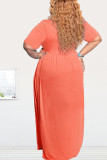 Red Sexy O Neck Solid Draped Draped Plus Size