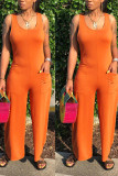 Orange Fashion Sexy adult Ma'am O Neck Solid Plus Size