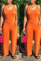Arancione Fashion Sexy adulto signora O collo solido Plus Size