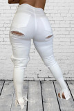 White Button Fly Mid Patchwork Solid Split Hole washing Old Boot Cut Pants Bottoms