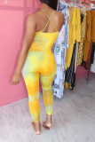 Combinaisons jaunes à la mode, Sexy, imprimé Patchwork, lettres, teintées, dos nu, sans manches, Slip
