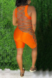 Oranje mode sexy print patchwork letterverband rugloze holle mouwloze slip-rompertjes