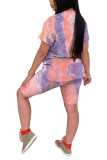 Oranje Mode Casual volwassen Patchwork Print Tie Dye Tweedelige Pakken Rechte Korte Mouw Twee Stukken