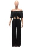 Black Casual Fashion asymmetrical Bandage Solid crop top Straight Loose