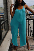 Blue Fashion Sexy Solid Sleeveless Slip Jumpsuits