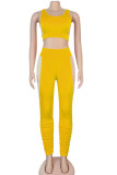 Yellow Active Solid pencil Sleeveless Two Pieces