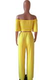 Yellow Casual Fashion asymmetrical Bandage Solid crop top Straight Loose