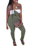 Olive green Red Yellow Olive green Bib pants Sleeveless High Patchwork Solid Draped pencil Pants Bottoms