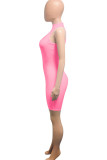 Pink Fashion street Solid Milk. Sleeveless O Neck Rompers