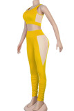Yellow Active Solid pencil Sleeveless Two Pieces