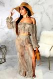 Army Green Fashion Sexy Patchwork HOLLOWED OUT tassel pencil Two-Piece Dress