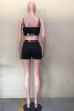 Black OL Patchwork Solid backless HOLLOWED OUT Straight Sleeveless Two Pieces